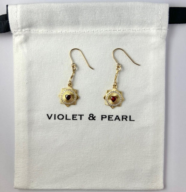 Ruby heart gold filled earrings