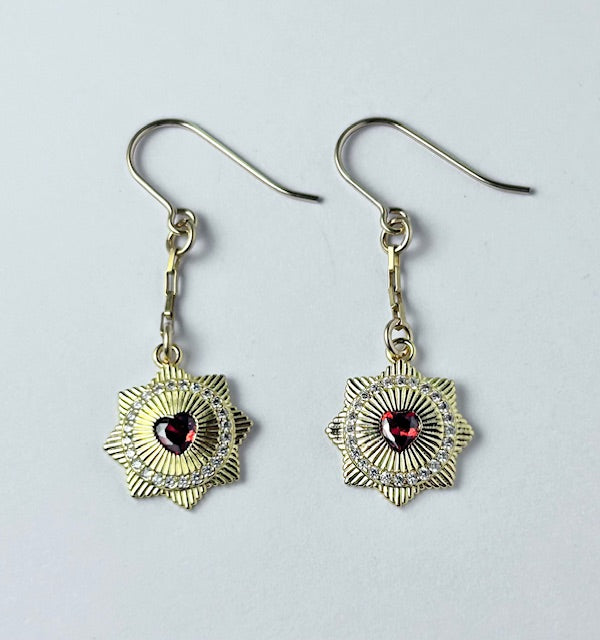 Ruby heart gold filled earrings