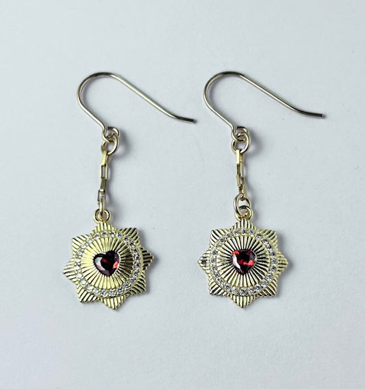 Ruby heart gold filled earrings